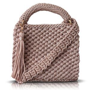 6371 Handmade Crochet Shoulder Bag – Boho Knit Crossbody Purse with Tassel